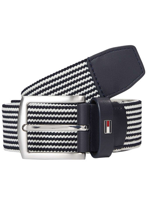 Ceinture marine rayée avec logo de la marque et une boucle argenté