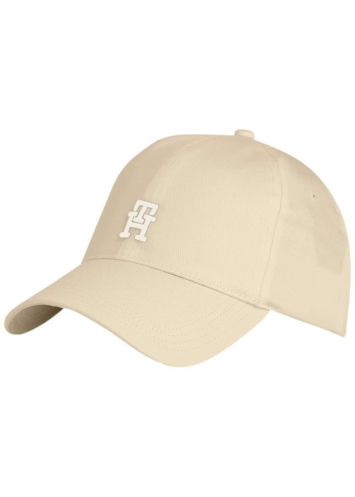 Casquette beige unie en coton avec un clip de fermeture et logo iconique