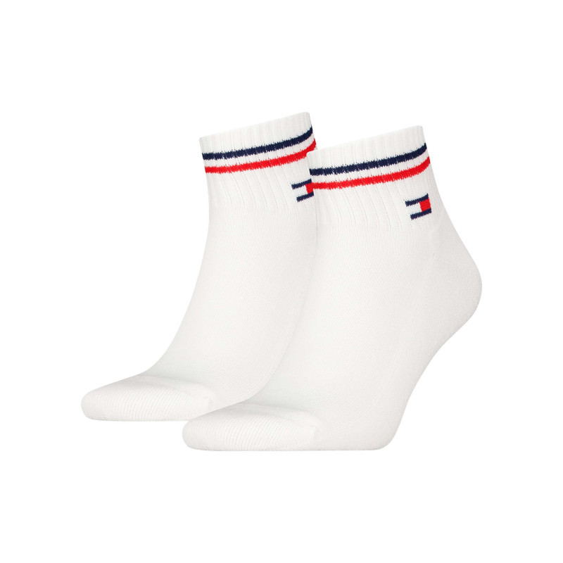 Tommy Jeans - Lot De 2 Paires De Chaussettes Basses En Coton Blanches Rayées - Blanches Tommy Jeans - Lot De 2 Paires De Chaussettes Basses En Coton Blanches Rayées - Blanches