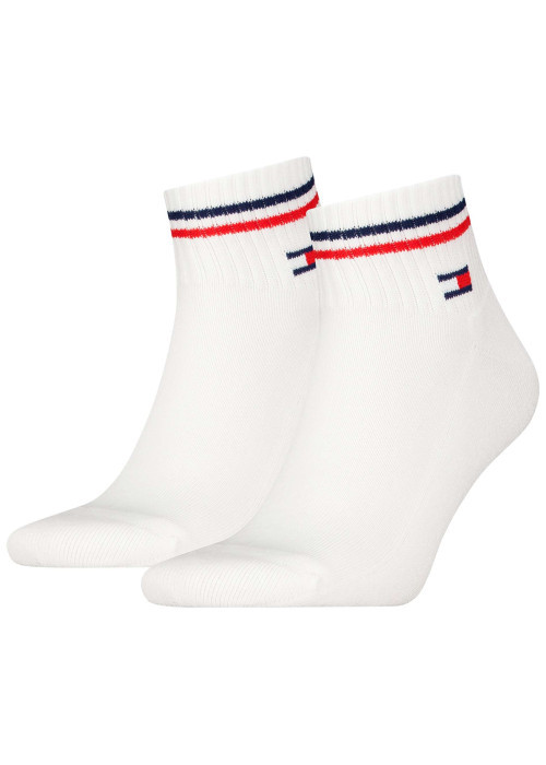 Lot de 2 paires de chaussettes basses en coton blanches rayées