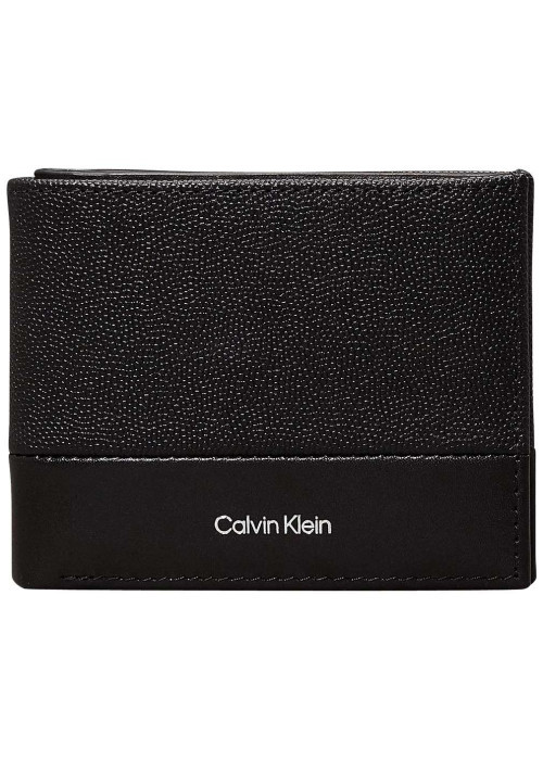 Petit portefeuille en cuir noir bi-matière avec de nombreux rangements