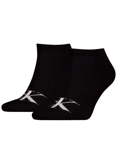 Lot de 2 paires de chaussettes basses noires unies avec monogrammes blancs
