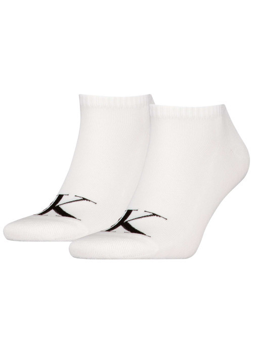 Lot de 2 paires de chaussettes basses blanches unies et monogrammes noirs