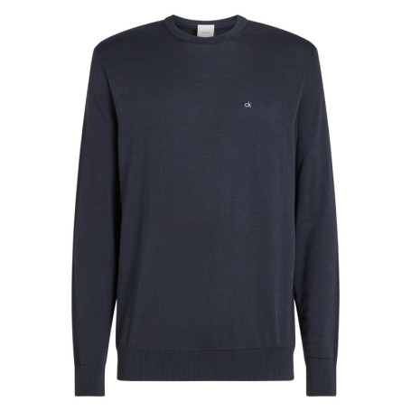 Pull en coton bleu marine uni à coupe droite et...