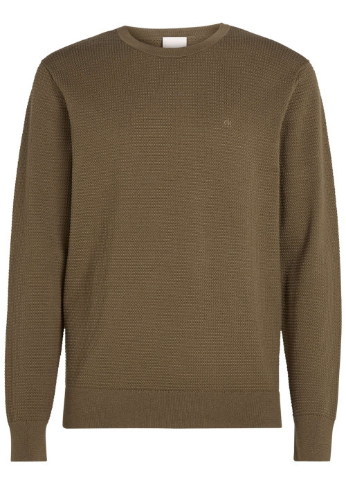 Pull en coton mélangé kaki en maille effet gaufrée avec une coupe ajustée