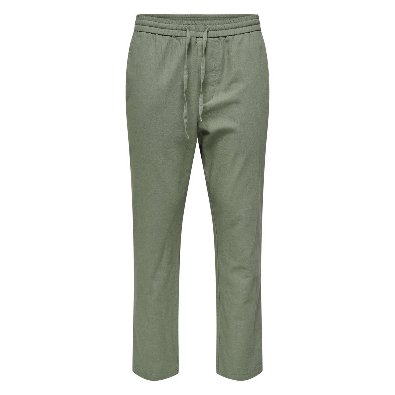 Only&sons - Pantalon Chino Crop En Coton Et Lin Mélangé Vert Tilleul Uni Avec Une Coupe Slim - Tilleul Only&sons - Pantalon Chino Crop En Coton Et Lin Mélangé Vert Tilleul Uni Avec Une Coupe Slim - Tilleul