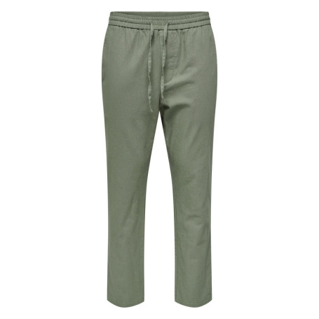 Pantalon chino crop en coton et lin mélangé...