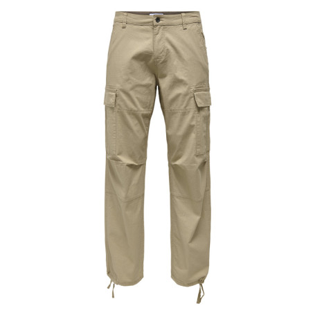 Cargo en coton mélangé beige uni à coupe...