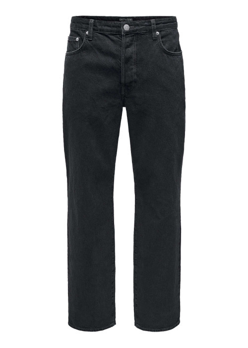 Jean en coton noir légèrement délavé avec une coupe baggy et des passants