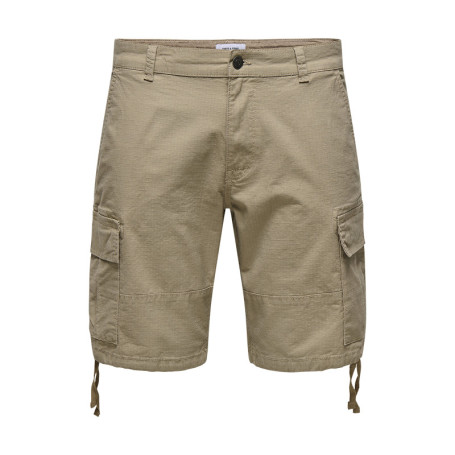 Short cargo en coton mélangé beige uni avec une...