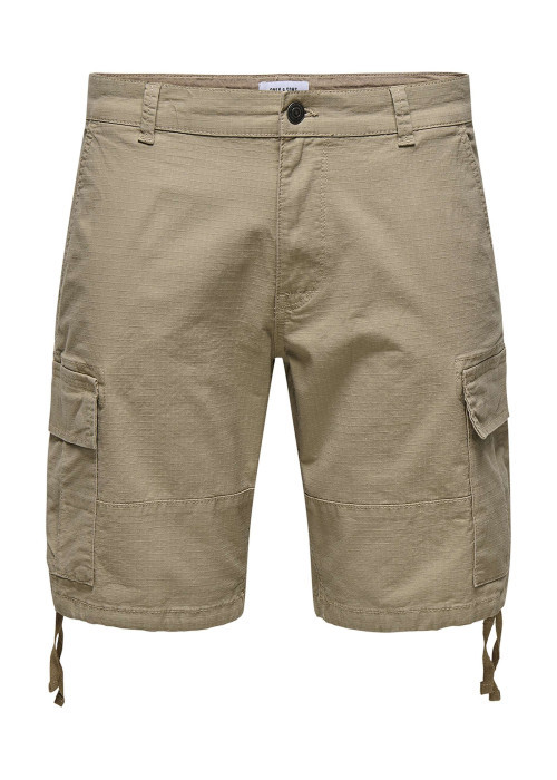 Short cargo en coton mélangé beige uni avec une coupe regular fit