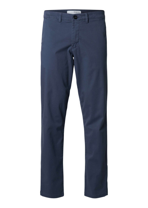 Chino en coton bleu indigo uni à coupe slim fit avec une taille intermédiaire