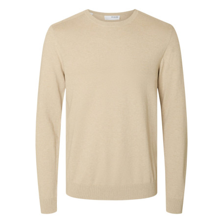 Pull fin en coton beige chiné avec une coupe...