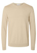 Thumbnail Pull fin en coton beige chiné avec une coupe droite et un col rond