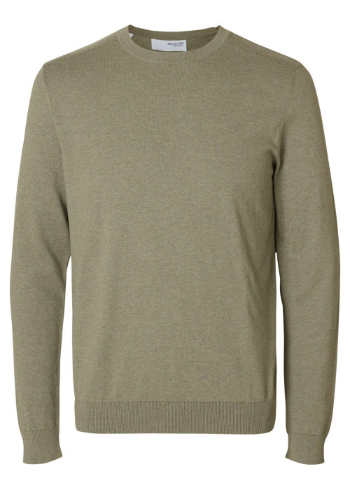 Pull fin en coton vert chiné avec une coupe droite et un col rond