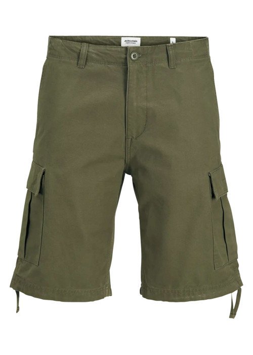 Short Cargo en coton kaki uni avec une coupe droite et des passants