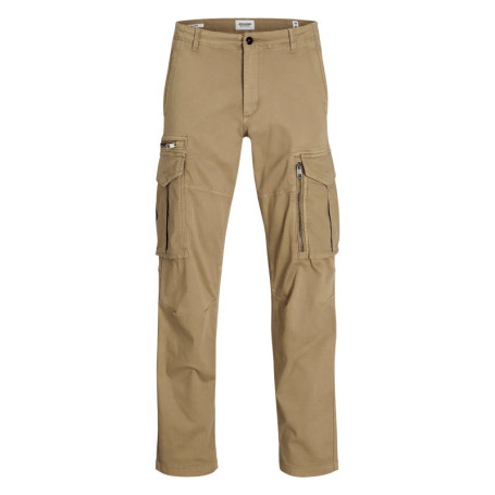 Pantalon Cargo en coton mélangé beige uni avec...