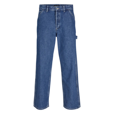 Jean en coton bleu uni avec une coupe droite et...