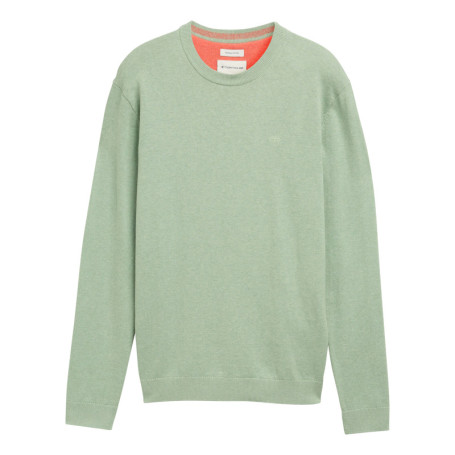 Pull en coton vert chiné avec un col rond et le...