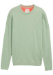 Thumbnail Pull en coton vert chiné avec un col rond et le logo de la marque brodé