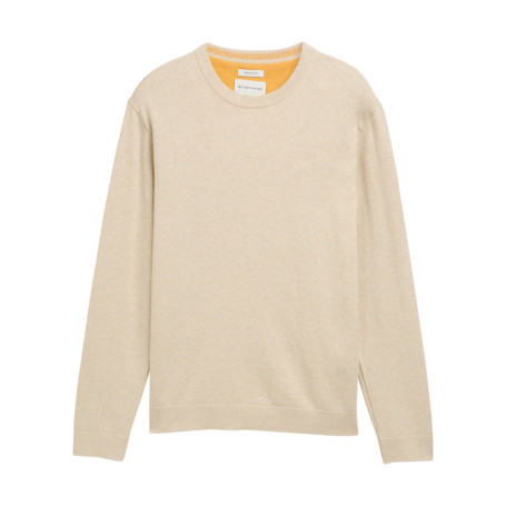 Pull en coton écru chiné avec un col rond et le...