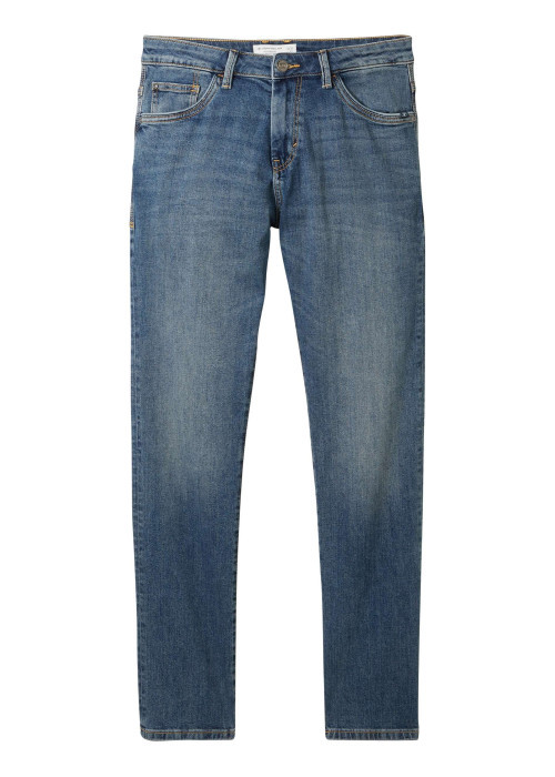 Jean en coton bleu indigo délavé aux cuisses avec une coupe slim fit