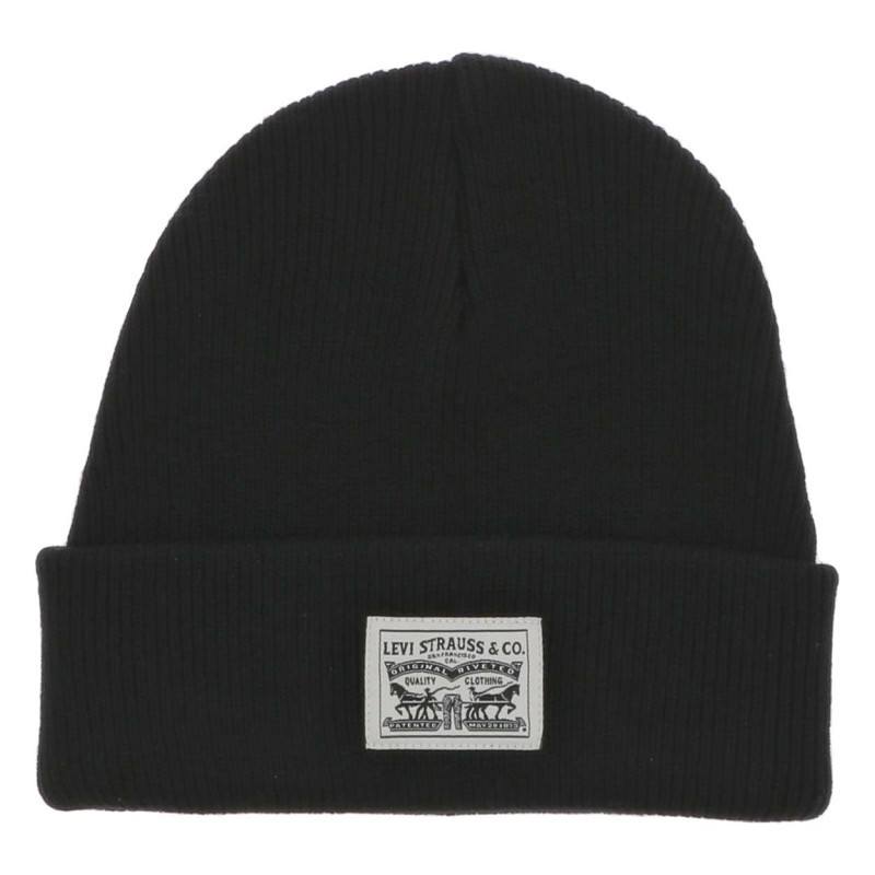 Levi's® Acc. - Bonnet En Coton Noir Uni Avec Marque Sur Le Revers Maille En Tricot Simple - Noir Levi's® Acc. - Bonnet En Coton Noir Uni Avec Marque Sur Le Revers Maille En Tricot Simple - Noir