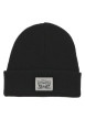 Thumbnail Bonnet en coton noir uni avec marque sur le revers maille en tricot simple