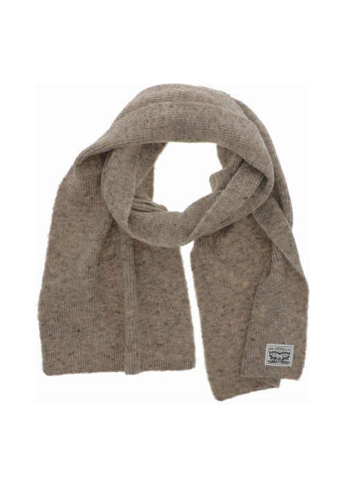 Echarpe écrue chinée à maille moulinée et marque sur patch sur le revers