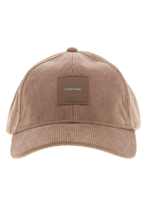 Casquette camel unie en velours côtelé avec patch en silicone de la marque