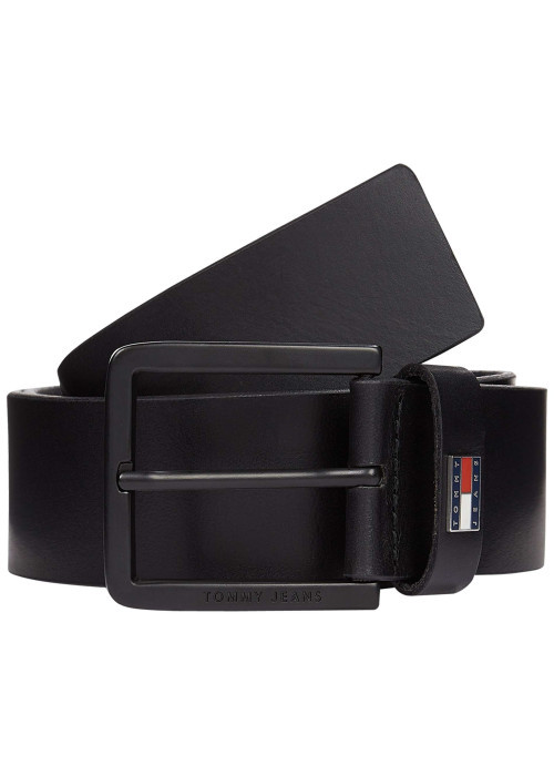 Ceinture en cuir noire unie avec boucle à ardillon noire et logo