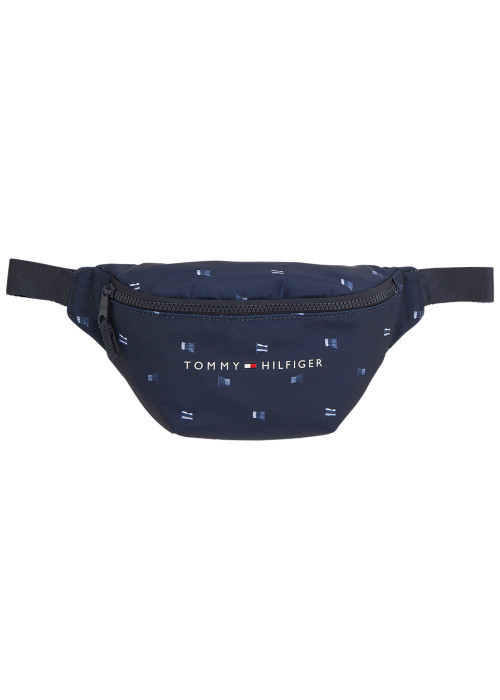 Banane marine à imprimé logo all-over, fermeture zippée et ajustable
