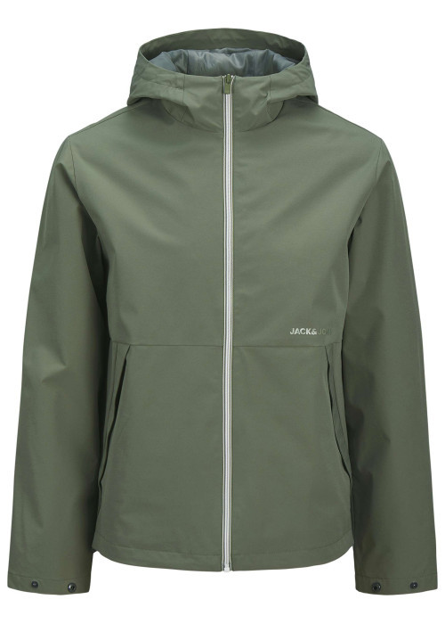 Blouson imperméable vert uni à coupe droite avec un col à capuche et 2 poches
