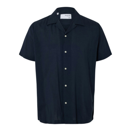 Chemise hawaïenne bleue marine unie à coupe...