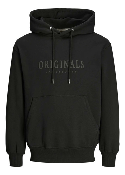 Sweat à capuche noir uni avec une coupe droite et une poche kangourou
