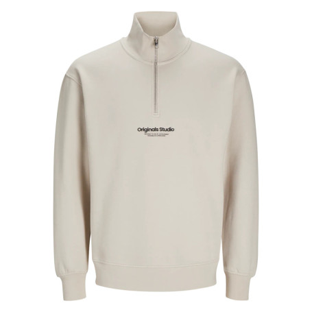 Sweat zippé écru uni avec une coupe droite et...
