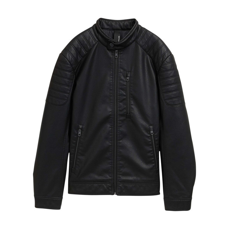 Tom Tailor - Blouson En Simili Cuir Noir à Col Légèrement Montant Avec Une Texture Craquelée - Noir Tom Tailor - Blouson En Simili Cuir Noir à Col Légèrement Montant Avec Une Texture Craquelée - Noir