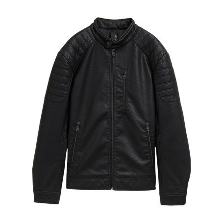 Blouson en simili cuir noir à col légèrement...