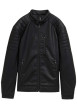 Thumbnail Blouson en simili cuir noir à col légèrement montant avec une texture craquelée