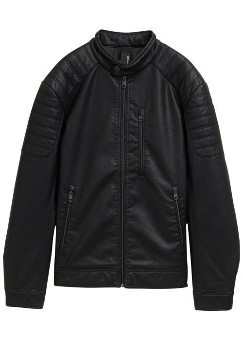 Blouson en simili cuir noir à col légèrement montant avec une texture craquelée
