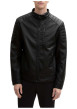 Thumbnail Blouson en simili cuir noir à col légèrement montant avec une texture craquelée - Image 4