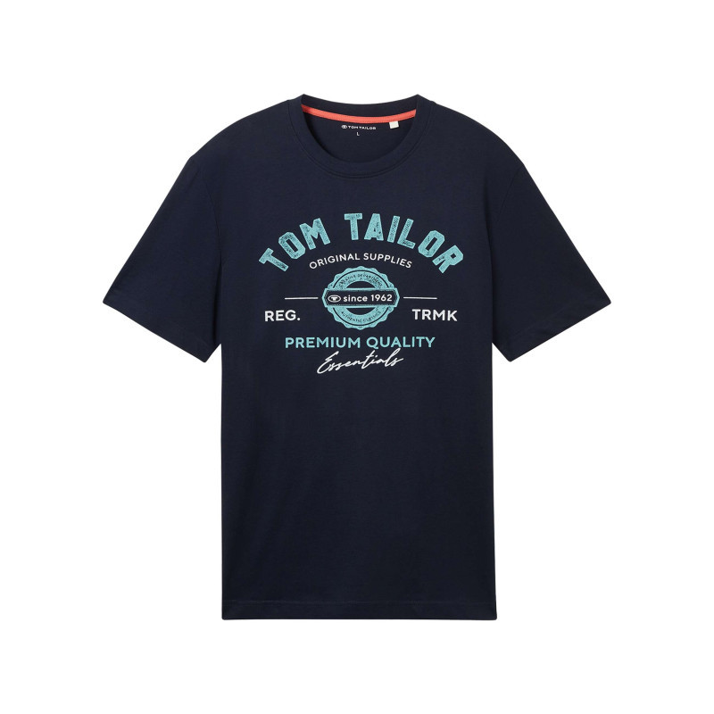 Tom Tailor - T-shirt En Coton Bleu Marine à Col Rond Avec Un Gros Imprimé à L'avant - Marine Tom Tailor - T-shirt En Coton Bleu Marine à Col Rond Avec Un Gros Imprimé à L'avant - Marine