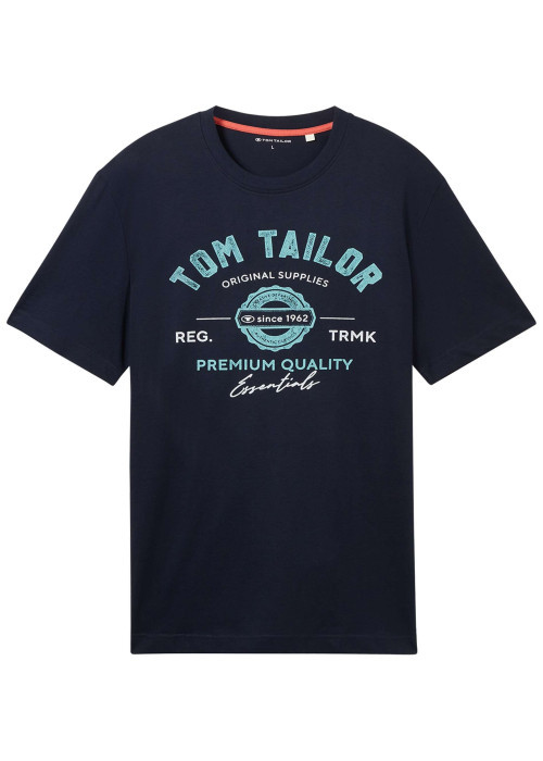 T-shirt en coton bleu marine à col rond avec un gros imprimé à l'avant
