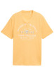 Thumbnail T-shirt en coton orange à fines rayures avec un col rond et un gros imprimé