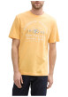 Thumbnail T-shirt en coton orange à fines rayures avec un col rond et un gros imprimé - Image 4