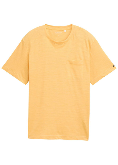 T-shirt en coton orange rayé à col rond avec une petite poche à la poitrine