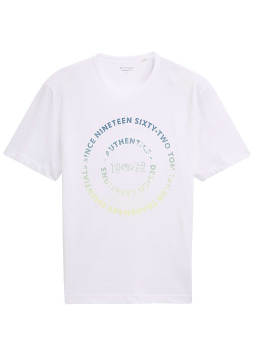 T-shirt en coton blanc à col rond avec un gros imprimé coloré rond à l'avant