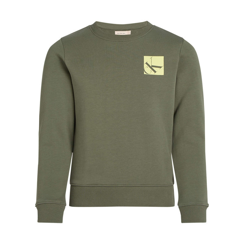 Calvin Klein Jeans - Sweat En Coton Kaki Uni à Coupe Droite Et à Col Rond Avec Un Imprimé Carré - Kaki Calvin Klein Jeans - Sweat En Coton Kaki Uni à Coupe Droite Et à Col Rond Avec Un Imprimé Carré - Kaki