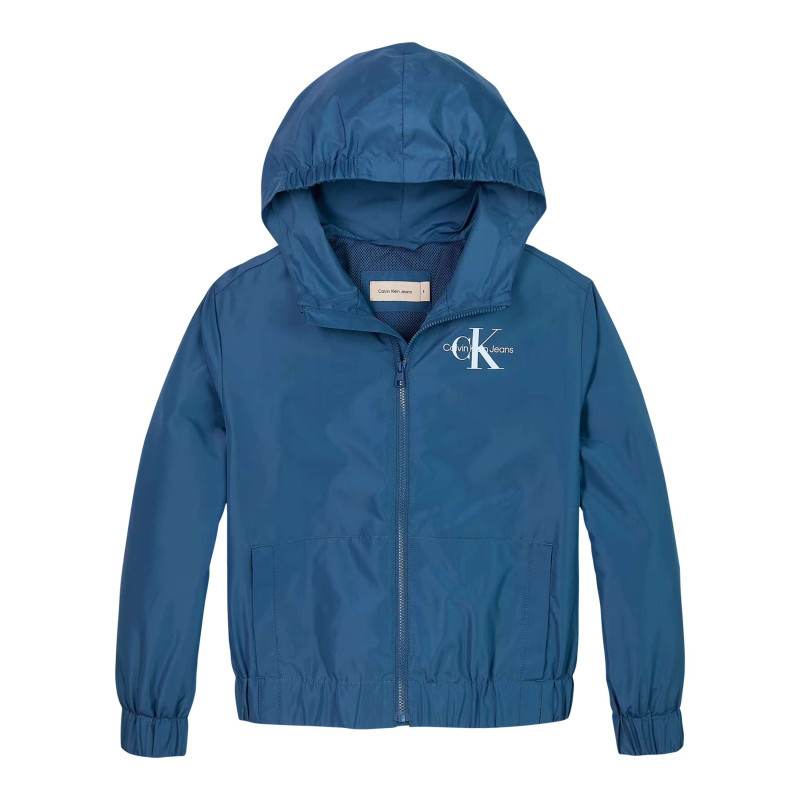 Calvin Klein Jeans - Coupe-vent à Capuche Zippé Bleu Uni Avec Une Coupe Droite Et Le Logo Imprimé - Bleu Calvin Klein Jeans - Coupe-vent à Capuche Zippé Bleu Uni Avec Une Coupe Droite Et Le Logo Imprimé - Bleu