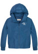 Thumbnail Coupe-vent à capuche zippé bleu uni avec une coupe droite et le logo imprimé